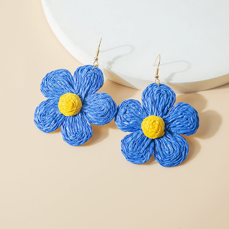Wholesale Raffia Flower Alloy Earrings