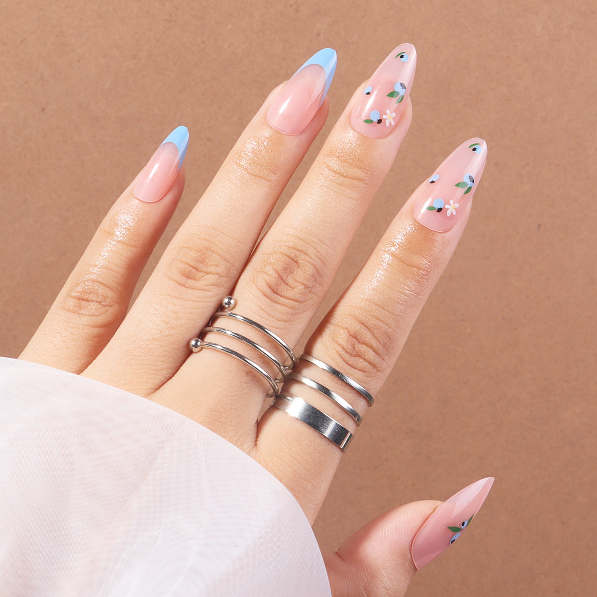 Wholesale French Blue Floral Nail Stickers