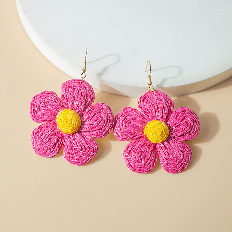 Wholesale Raffia Flower Alloy Earrings