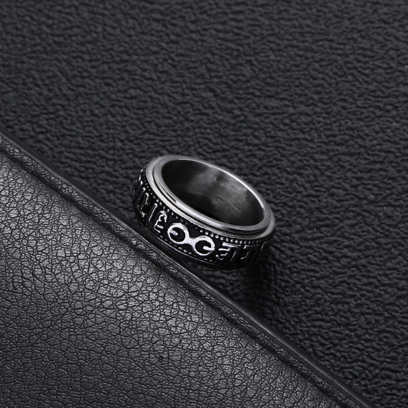 Wholesale Titanium Steel Town Shop Treasure Six-character Mantra Men's Ring