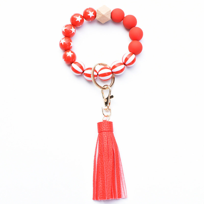 Venta al por mayor Llavero de muñeca de cuentas de madera del Día de la Independencia