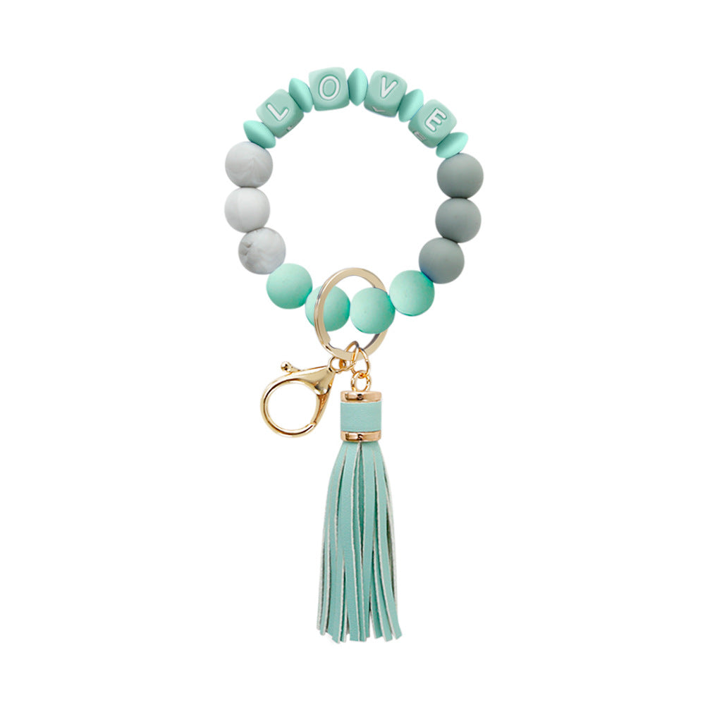Wholesale LOVE Letters Silicone Beaded Tassel Wrist Keychain