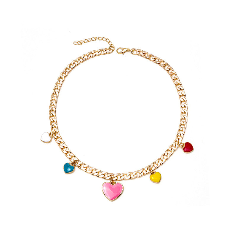 Wholesale Colorful Heart Pendant Alloy Necklace