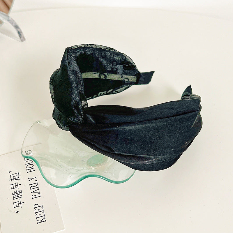 Wholesale Vintage Stitching Wide Brim Leopard Mesh Cross Headband