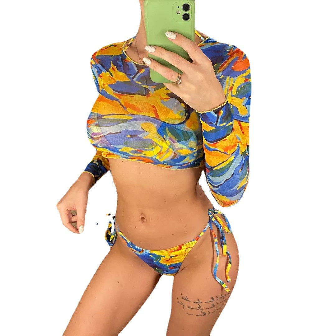 Conjunto de tres piezas de traje de baño de poliéster sexy al por mayor