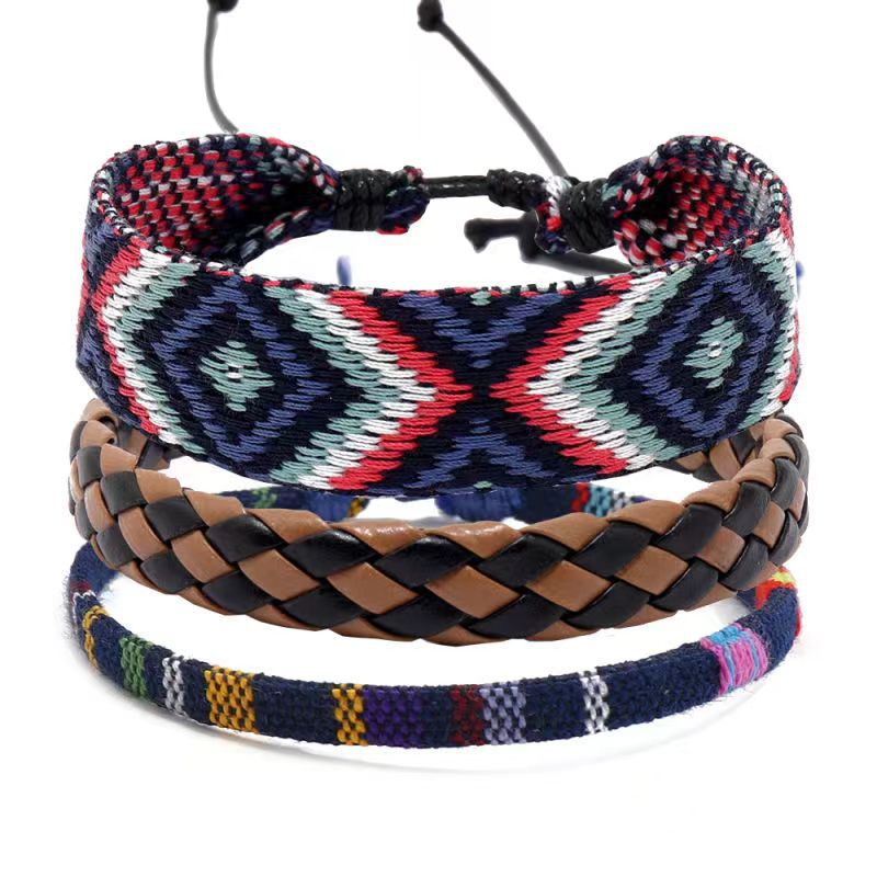 Wholesale Vintage Multilayer Alloy Wood Bead Leather Bracelet