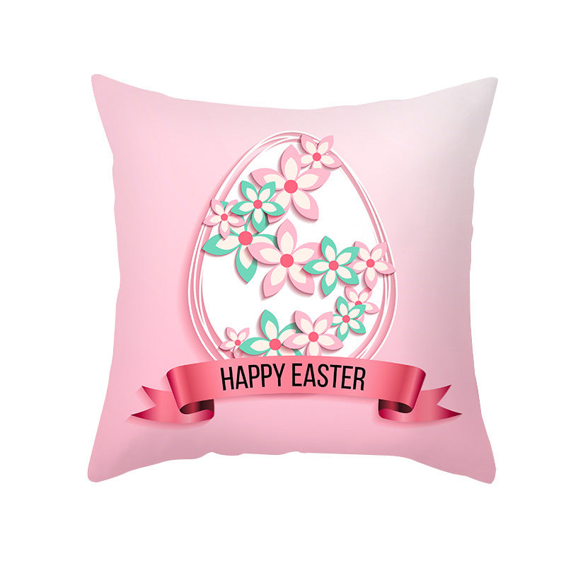 wholesale Funda de almohada de tiro de Pascua con estampado de huevo de conejito colorido de piel de melocotón