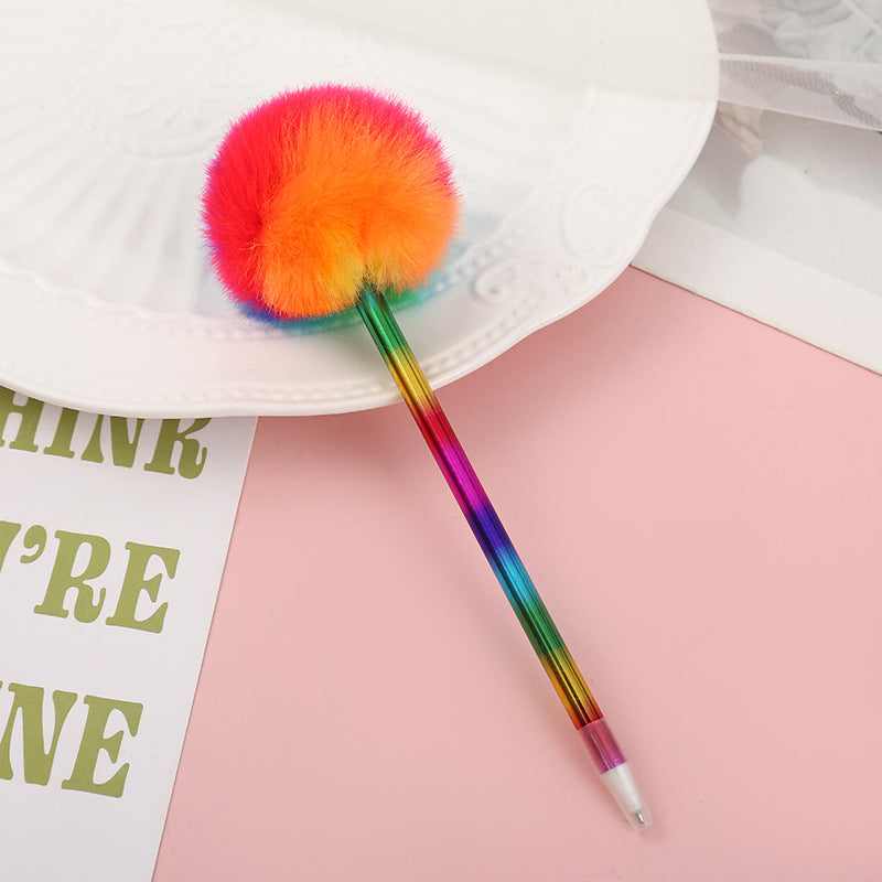 Wholesale Rainbow Fur Ball Plastic Ballpoint Pen