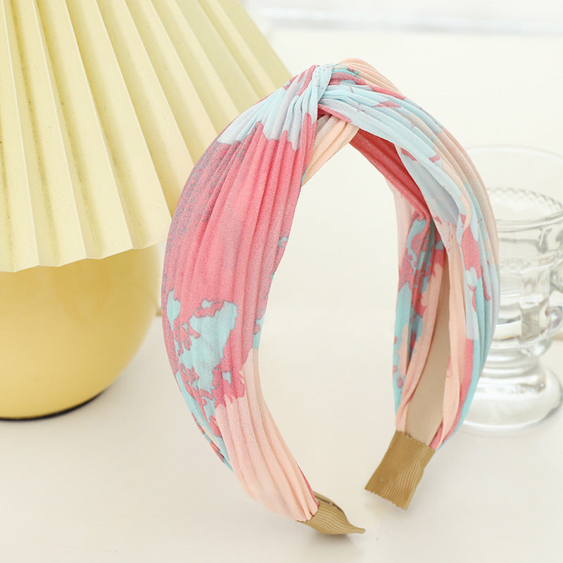 Wholesale Wide Brim Printed Crinkled Fabric Headband