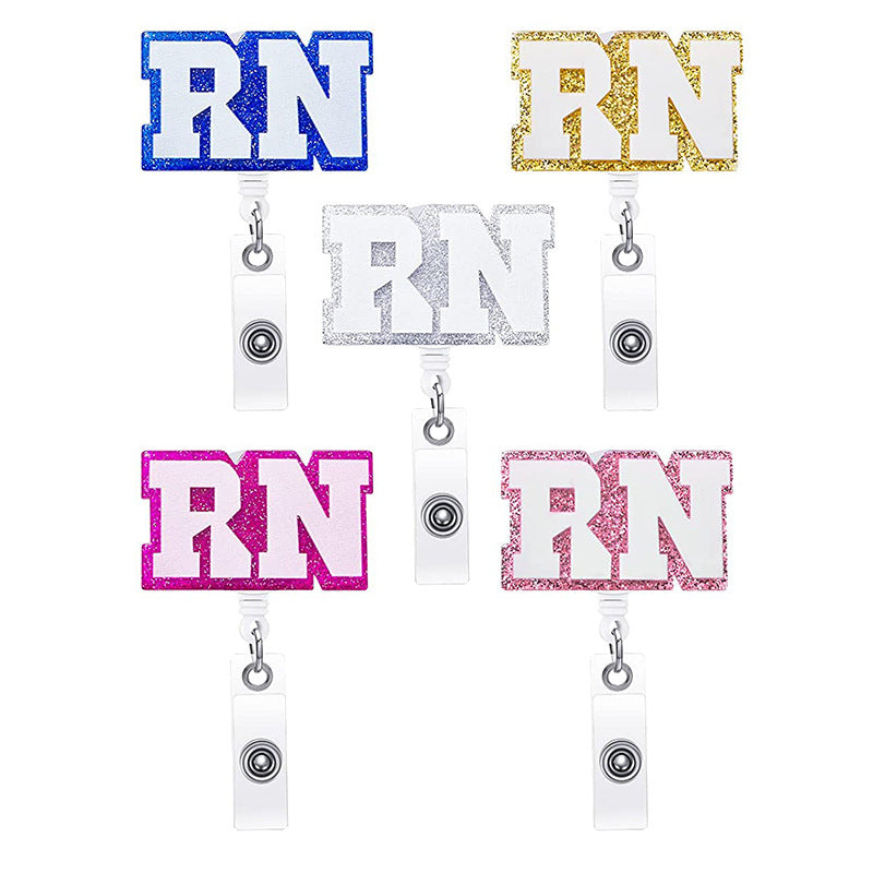Wholesale Badge Reels Glitter Sequin Nurse Doctor Acrylic Retractable Keychains