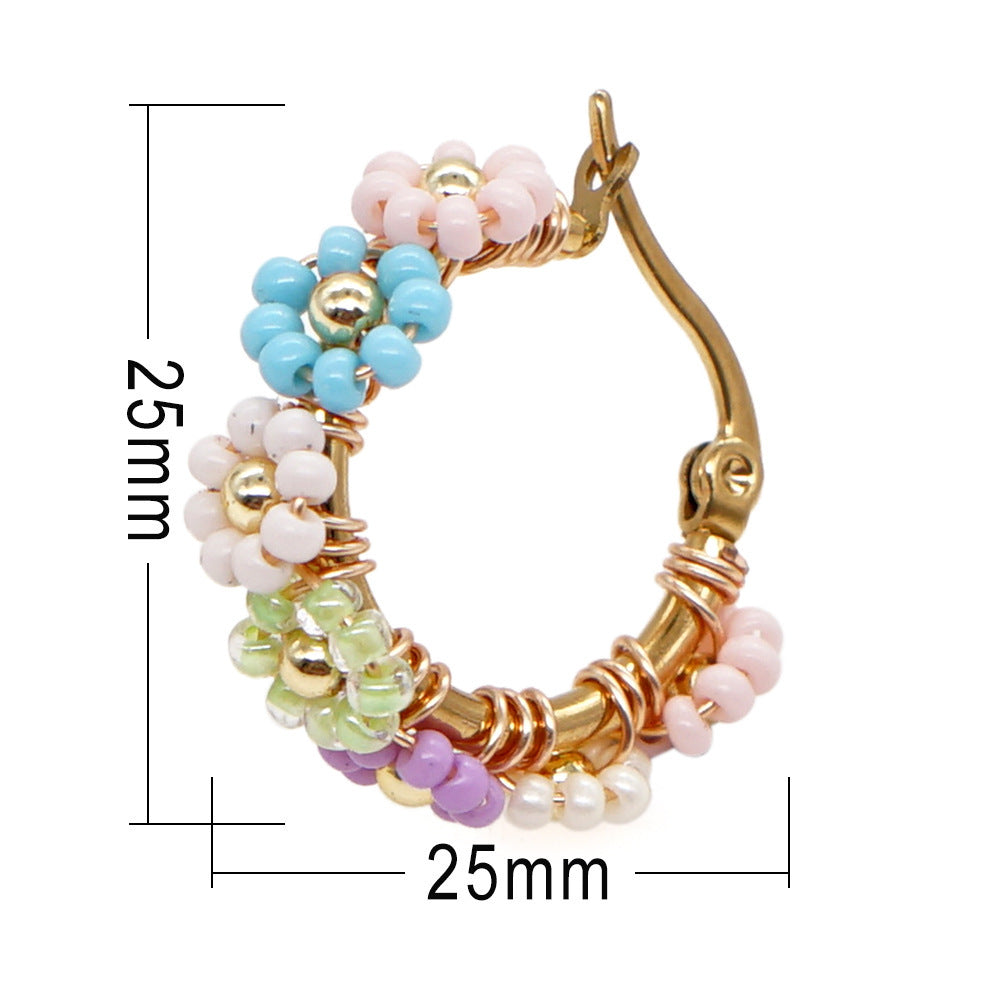 Wholesale Bohemian Daisy Glass Rice Beads Earrings