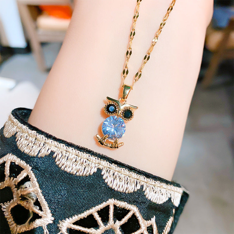 Wholesale 12pcs/pack Titanium Steel Owl Pendant Necklace Earring Set