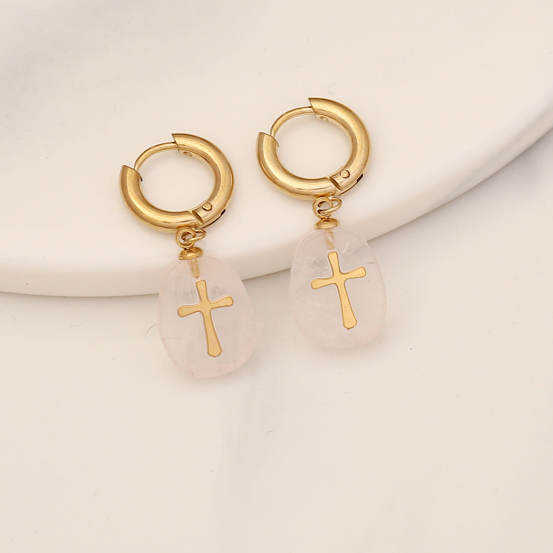 Wholesale Natural Stone Cross Stainless Steel Earrings
