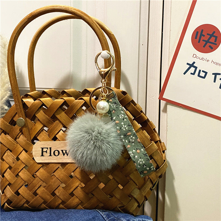 Wholesale Plush Floral Ribbon Pom Keychain