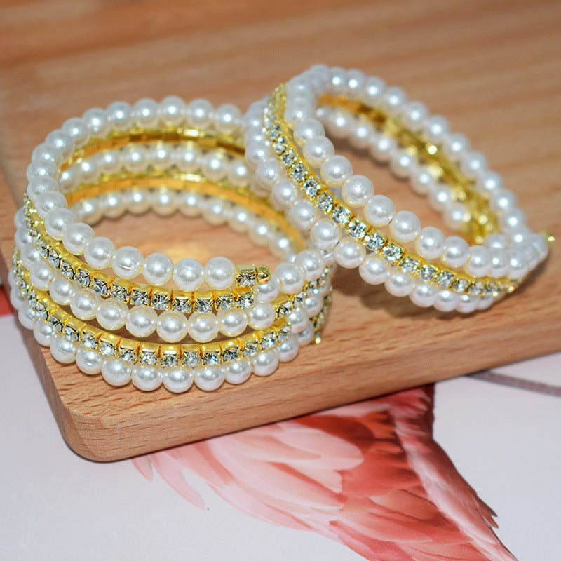 Wholesale Pearl Rhinestone Layered Bracelet Set