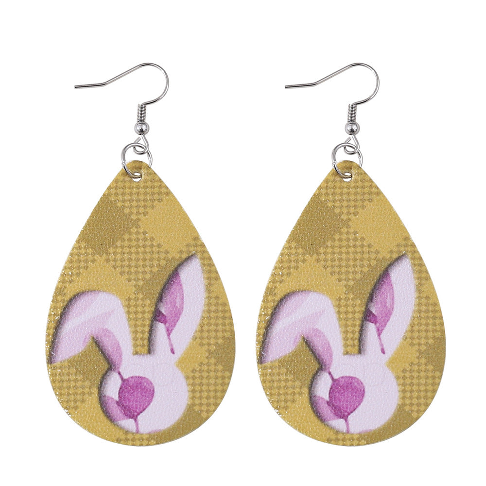 Joyas al por mayor Conejito de Pascua PU Pendientes de cuero
