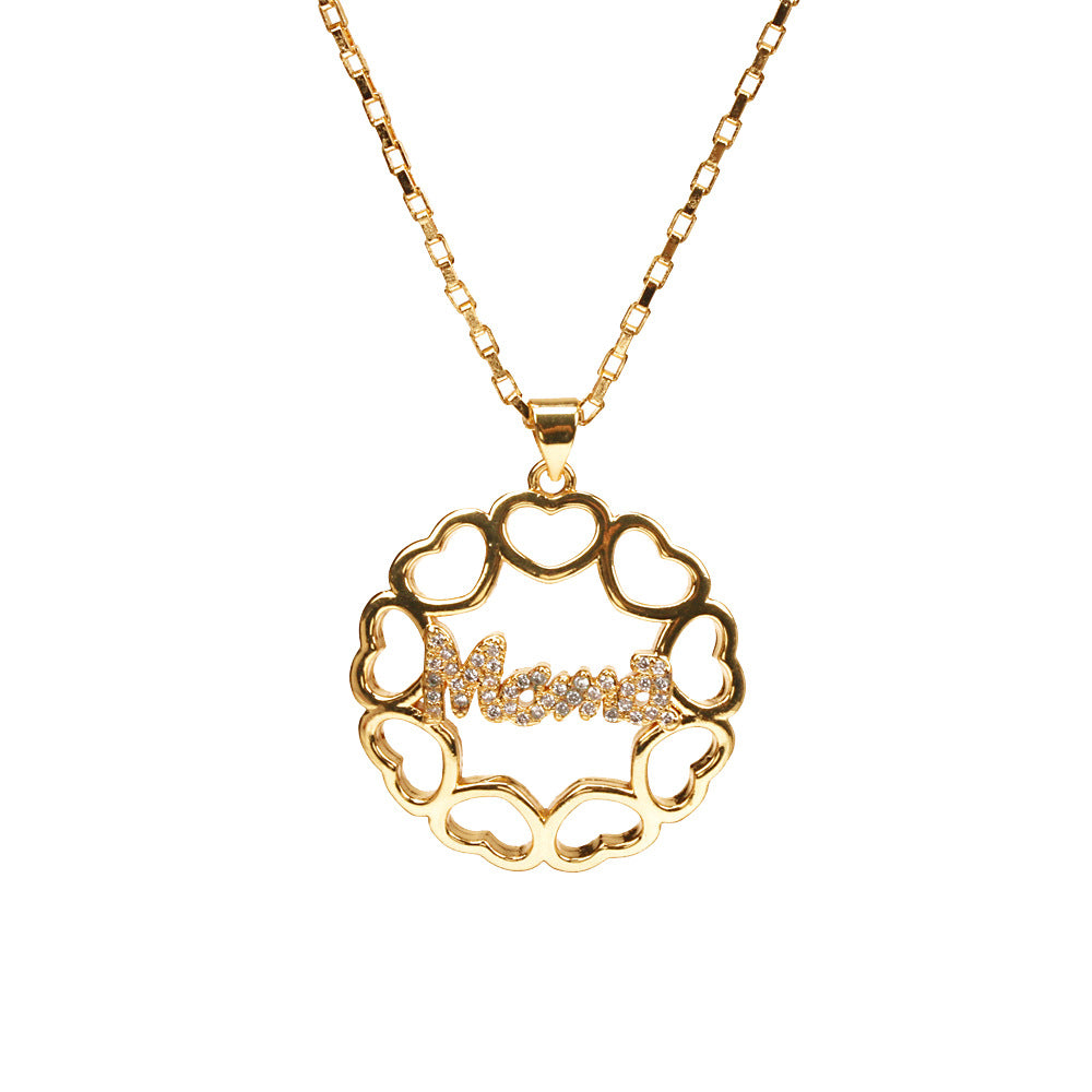 Wholesale Mother's Day Gift MAMA Heart Copper Diamond Necklace