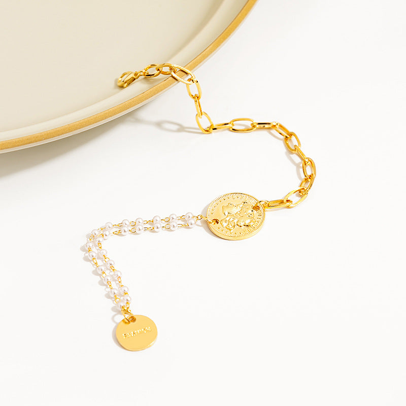 Wholesale Pearl Chain Splicing Titanium Steel Bracelet