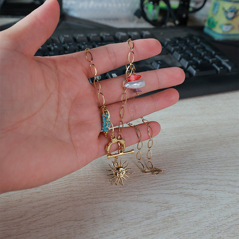 Collar creativo de acero inoxidable con colgante de hebilla OT de girasol dorado al por mayor