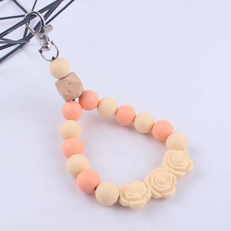 Wholesale Rose Silicone Beaded Wrist Keychain