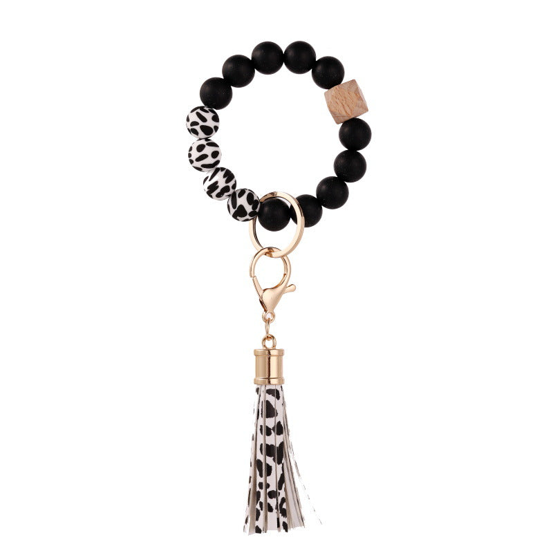 Wholesale Tassel Silicone Beaded Wrist Keychain