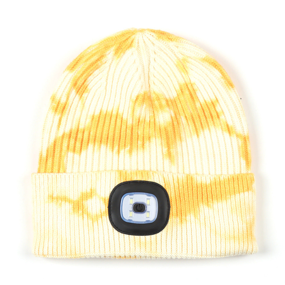 Wholesale Tie Dyed Luminous LED Knitted Hats for Warmth and Night Running Wool Hats