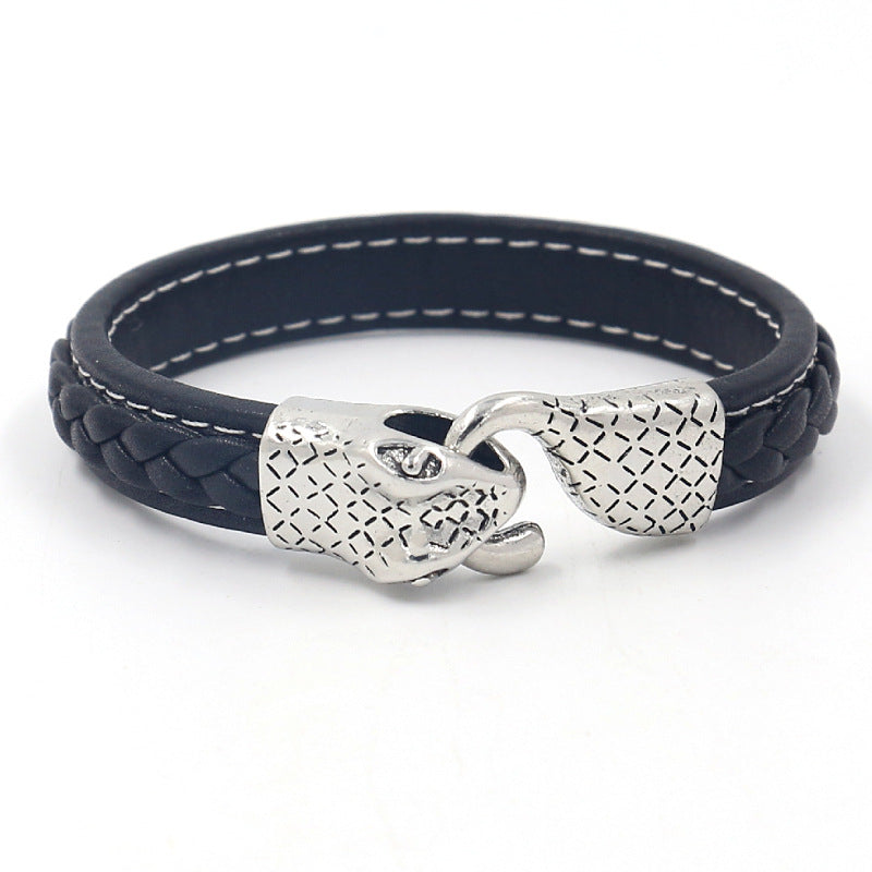Wholesale Vintage Alloy Snake Head Leather Bracelet