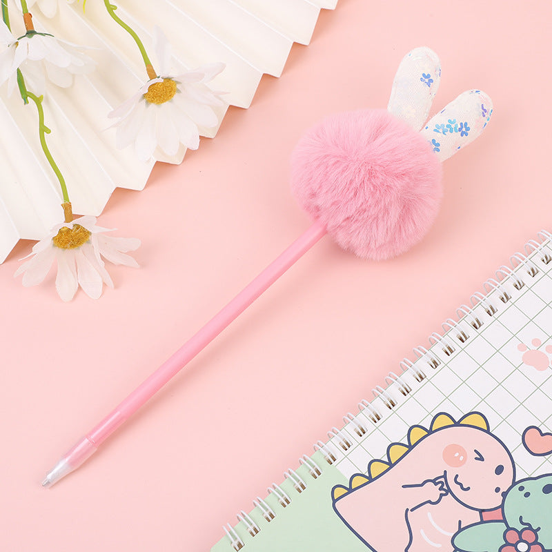 Bolígrafo plástico al por mayor de la bola de la piel del oído del conejo