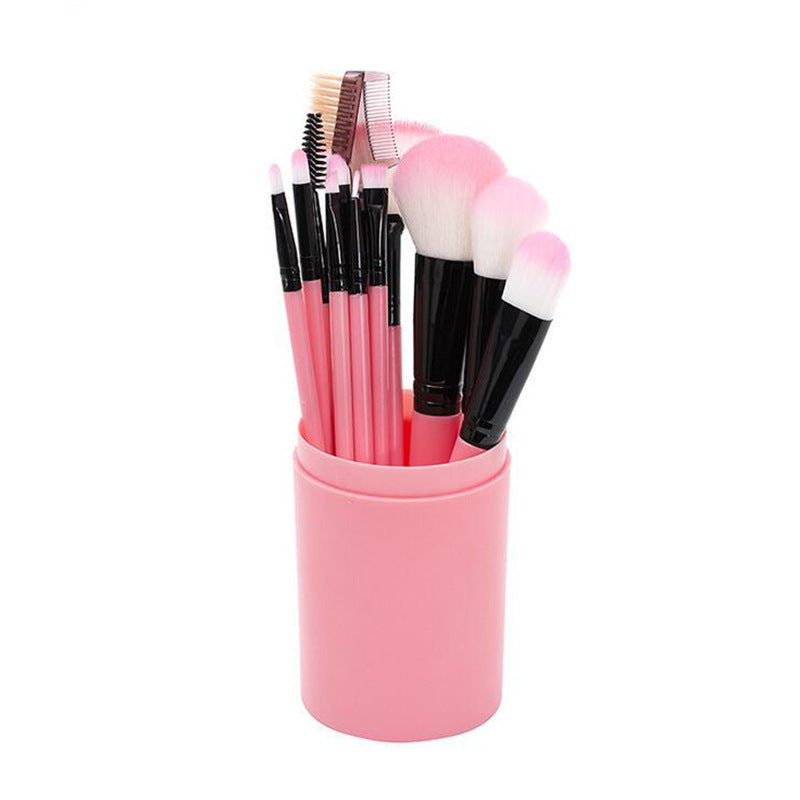 Wholesale of 12 Plastic Round Drum Cosmetic Brush Sets
