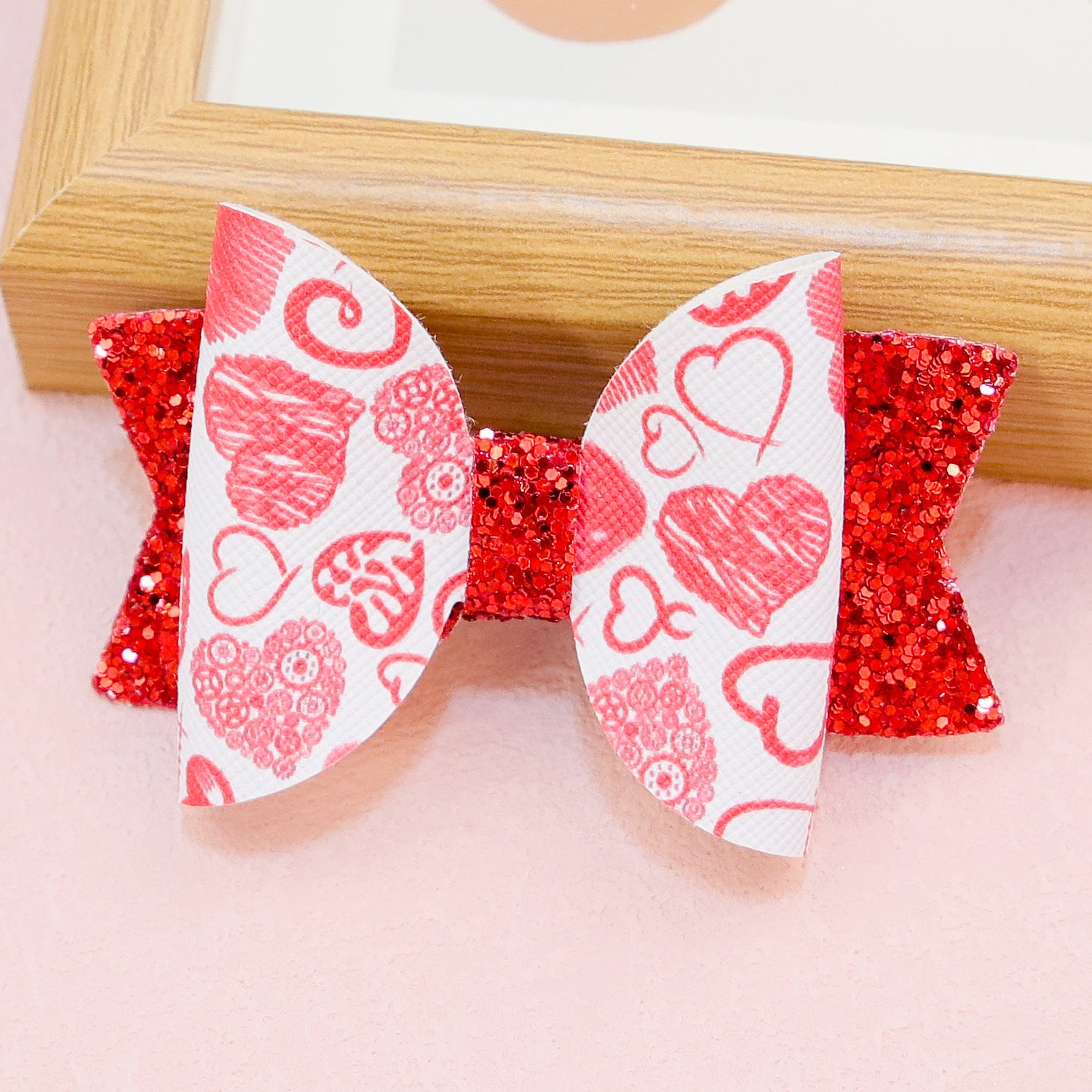 Wholesale Valentine's Day Love Letter Printing Pattern Bow Knots Fabric Hair Clip