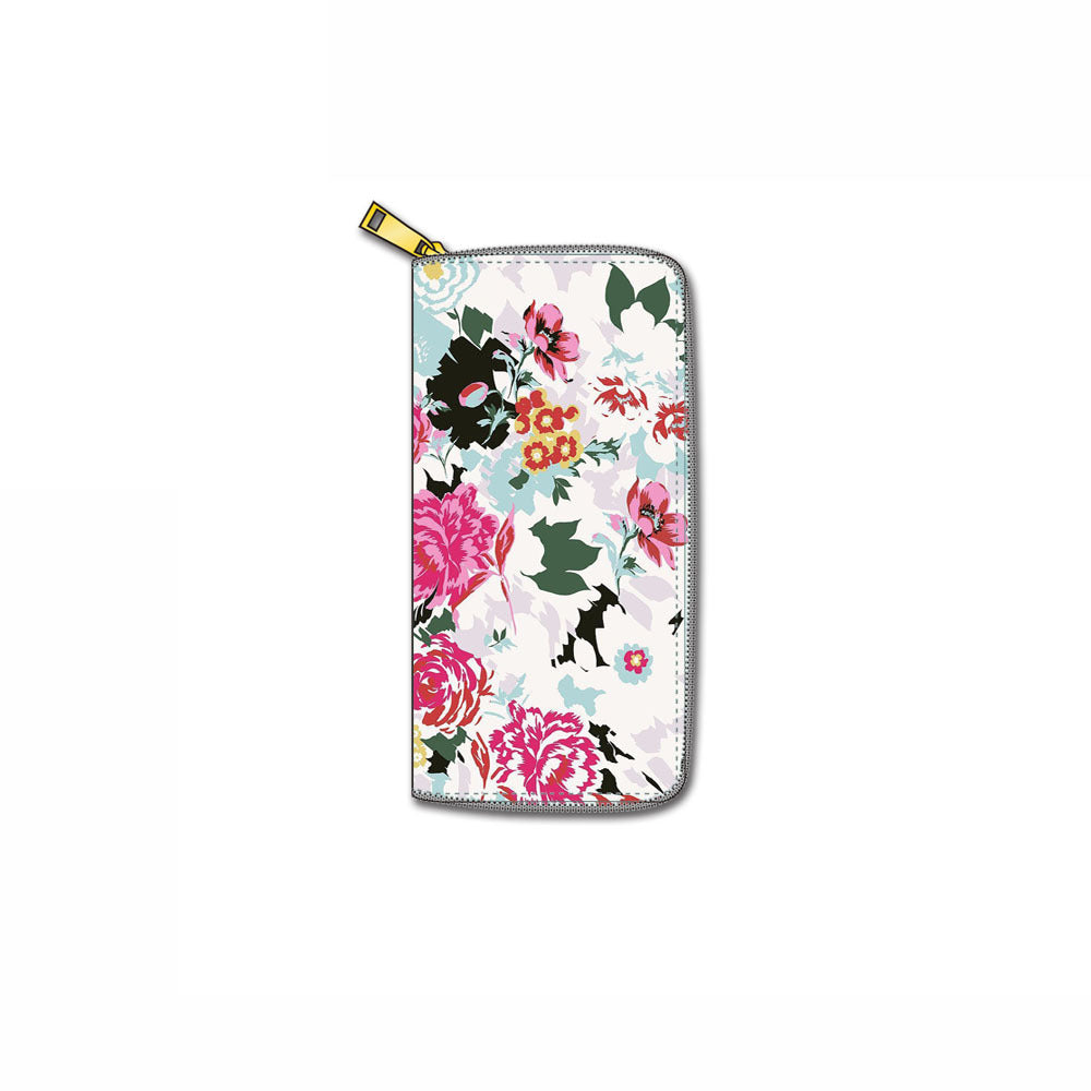 Venta al por mayor Cartera larga con cremallera de flor PU