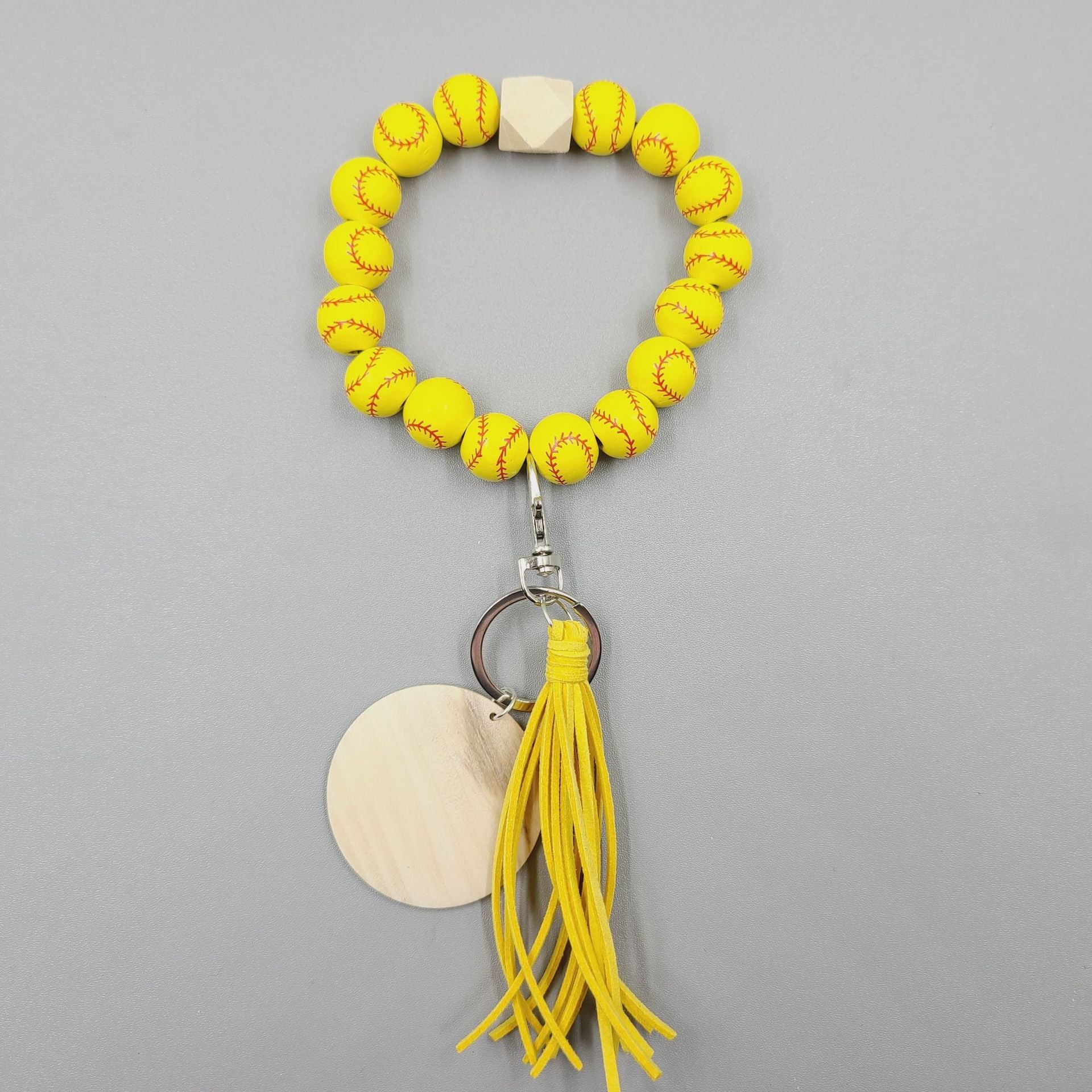 Letrero de madera en blanco al por mayor llavero de muñeca con cuentas de silicona