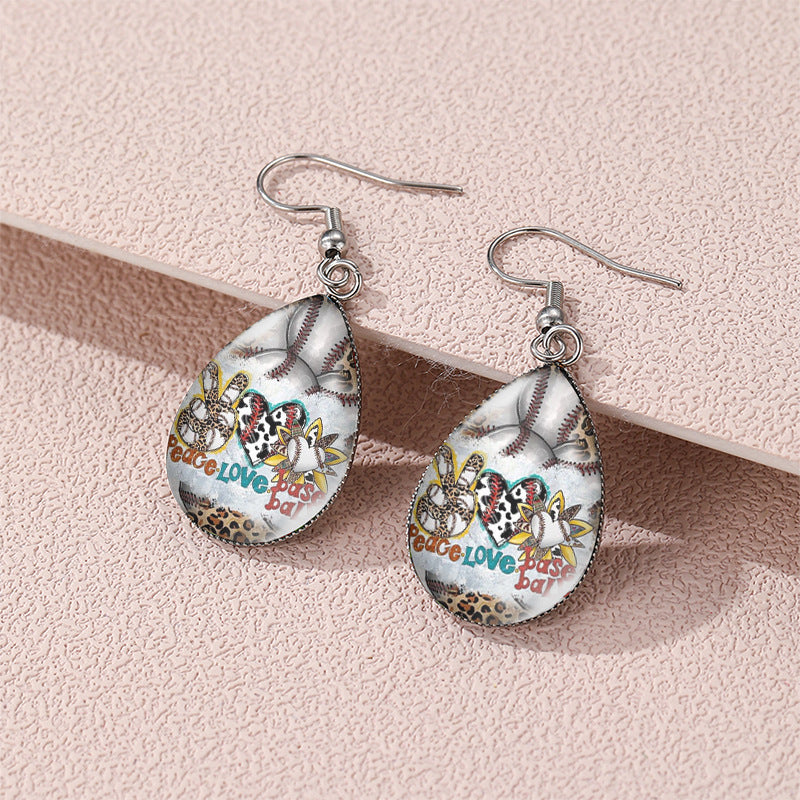 Wholesale Rugby Basketball Time Stone Glass Drop Shaped Earrings