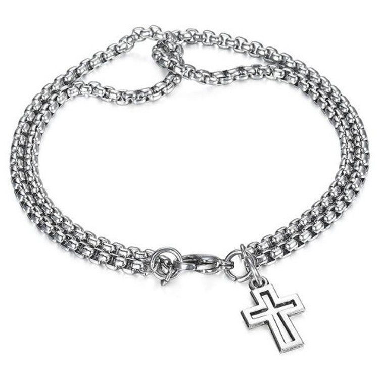 Wholesale Cross Hollow Double Chain Alloy Bracelet