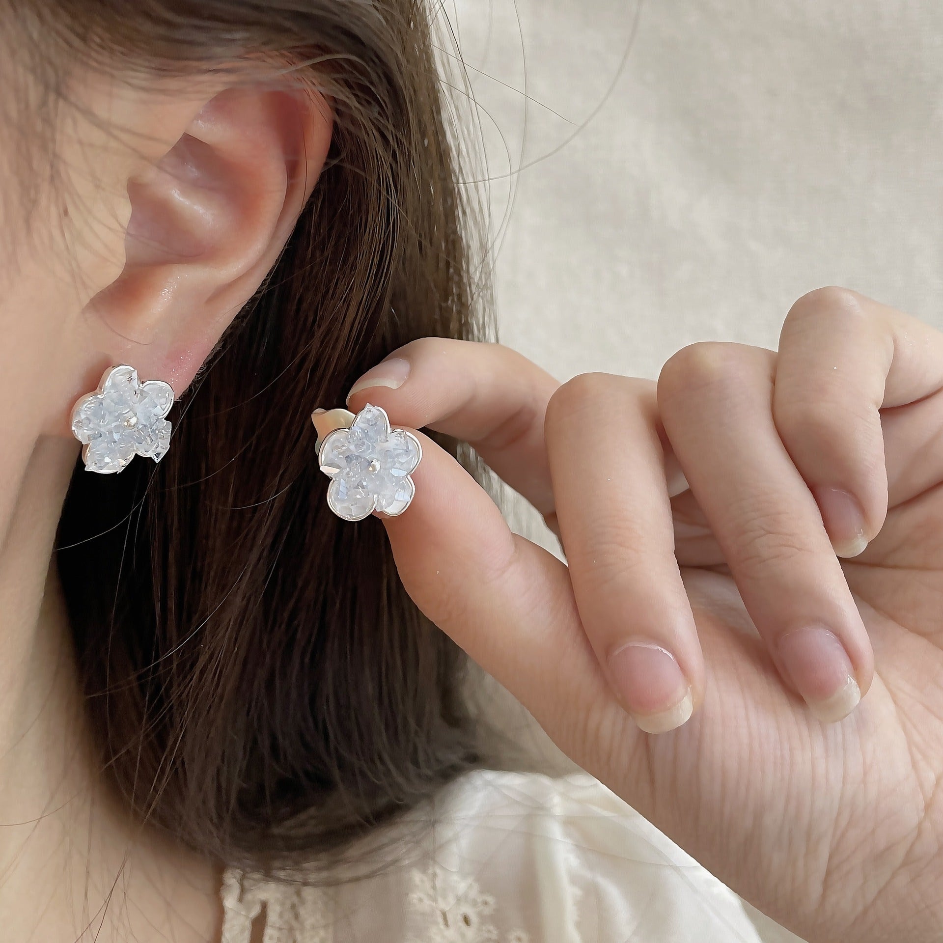 Wholesale Blue Crystal Flower Butterfly Alloy Earrings