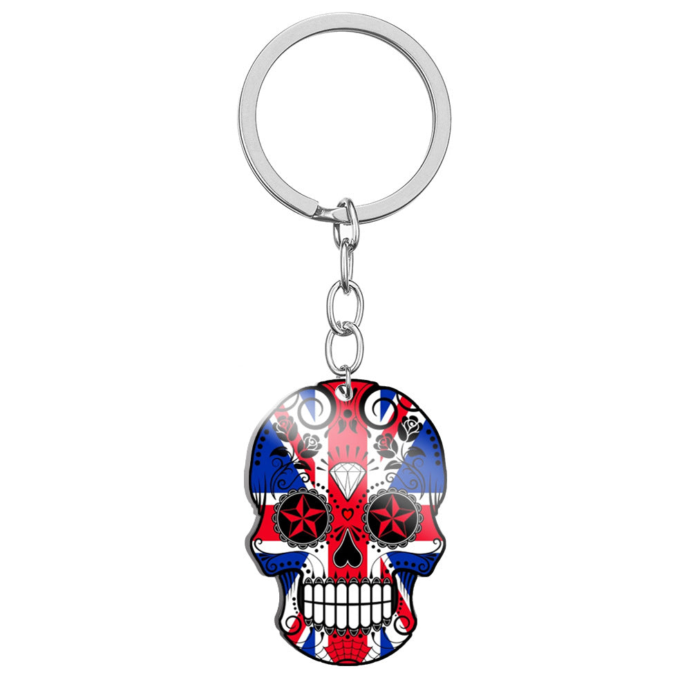 Wholesale Flag Skull Stainless Steel Keychain
