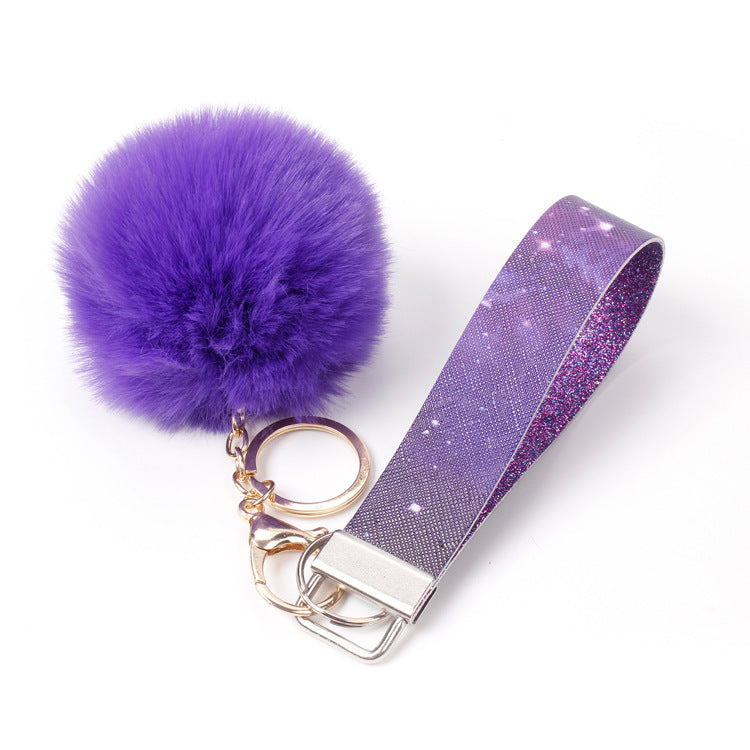 Wholesale PU Leather Fur Ball Keychain