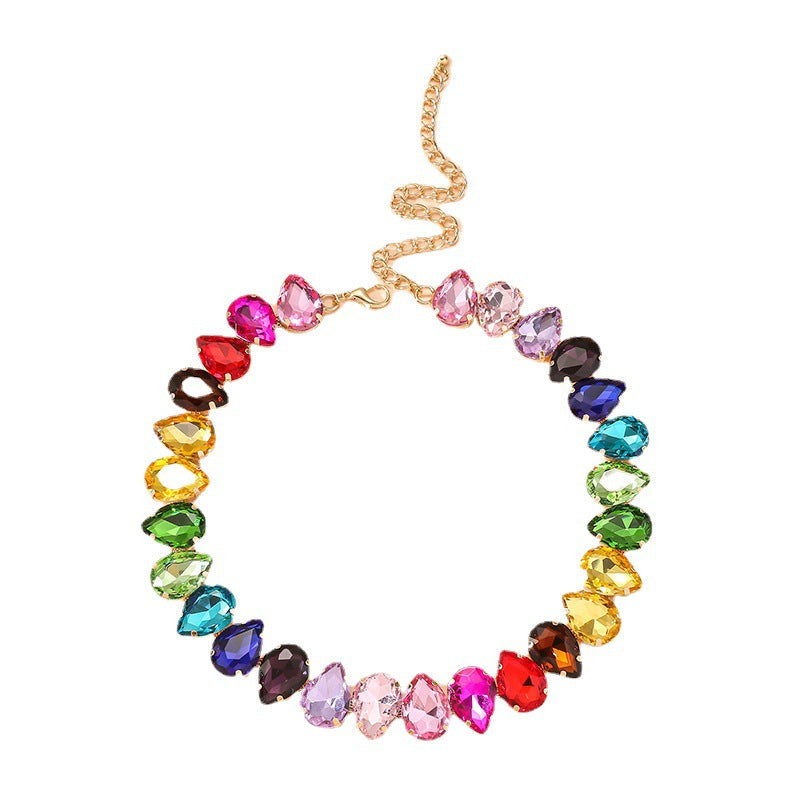 Wholesale Multilayer Colorful Water Drop Crystal Necklaces