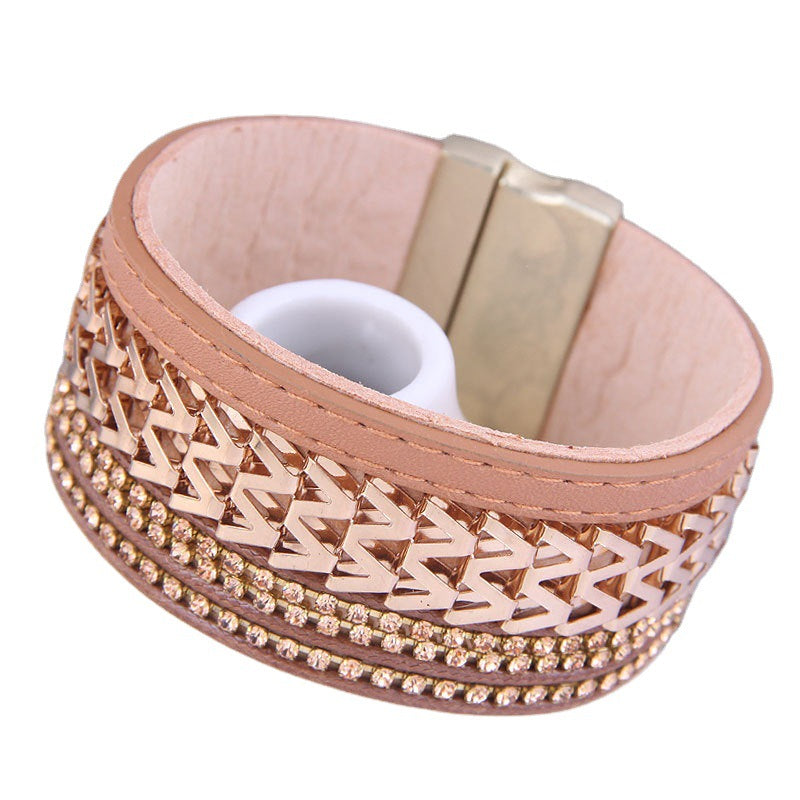 Wholesale Diamond Leather Alloy Bracelet