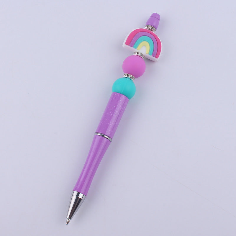 Wholesale Beadable Pens Rainbow Silicone Beads Plastic Ballpoint Pen