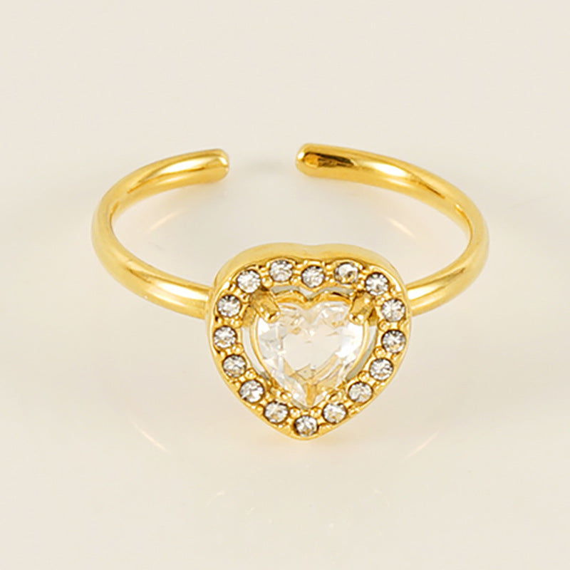 Wholesale Titanium Steel Plated 18K Gold Open Adjustable Zircon Ring