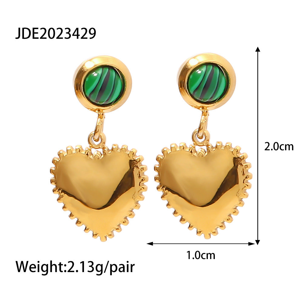Wholesale 18K Gold Plated Malachite Heart Earrings Stainless Steel