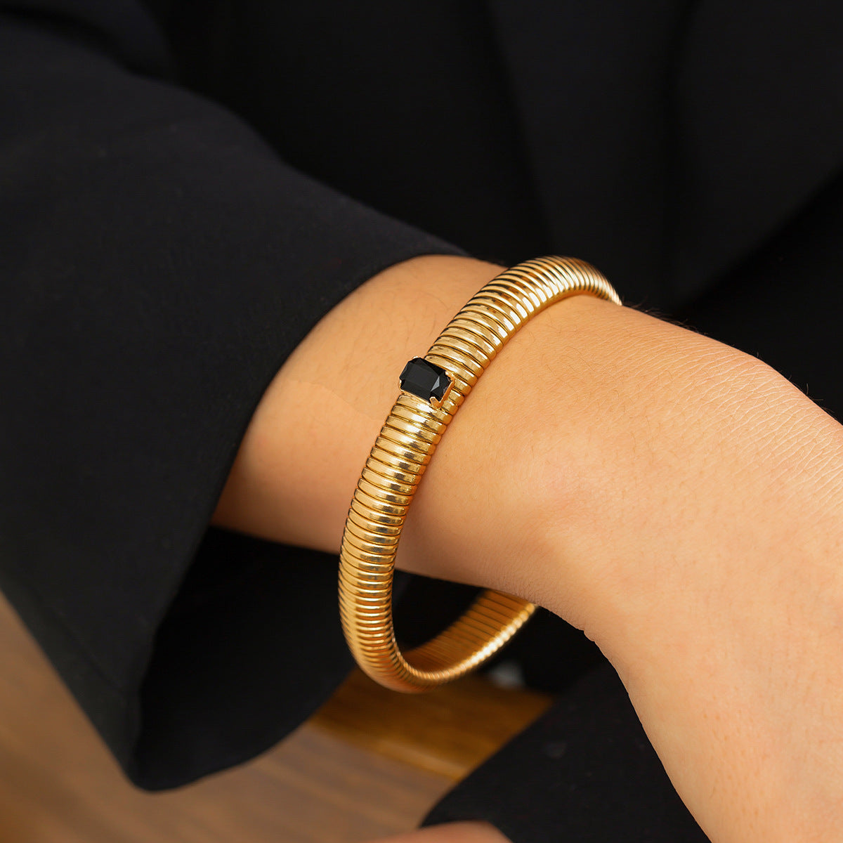 Wholesale Punk Retro Colored Zircon Iron Bracelet