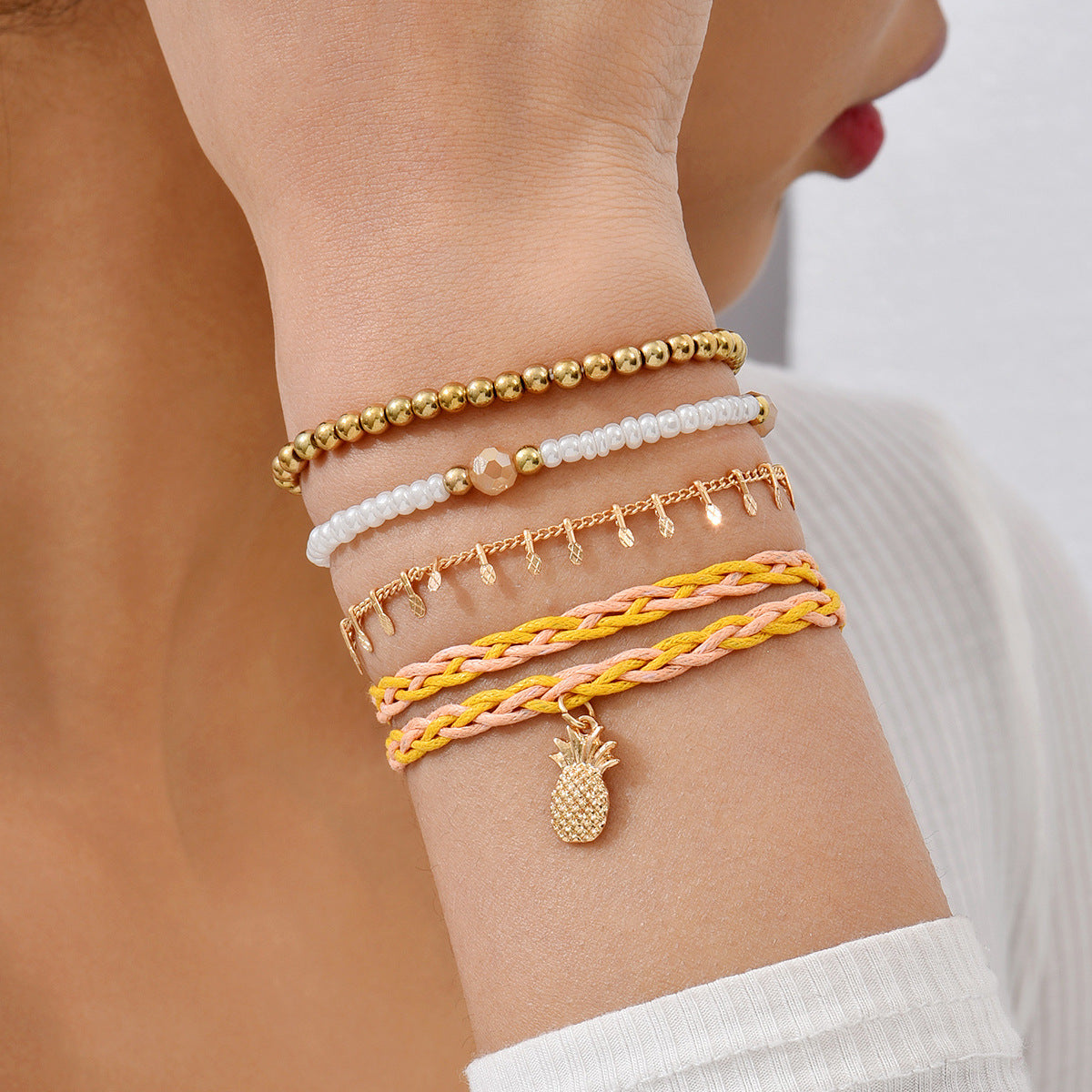 Venta al por mayor Pulsera de cristal de cuentas de arroz multicapa