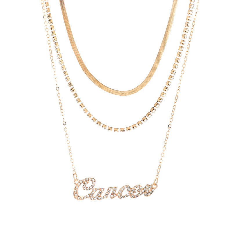 Venta al por mayor Collar de zodiaco de múltiples capas de diamantes de aleación