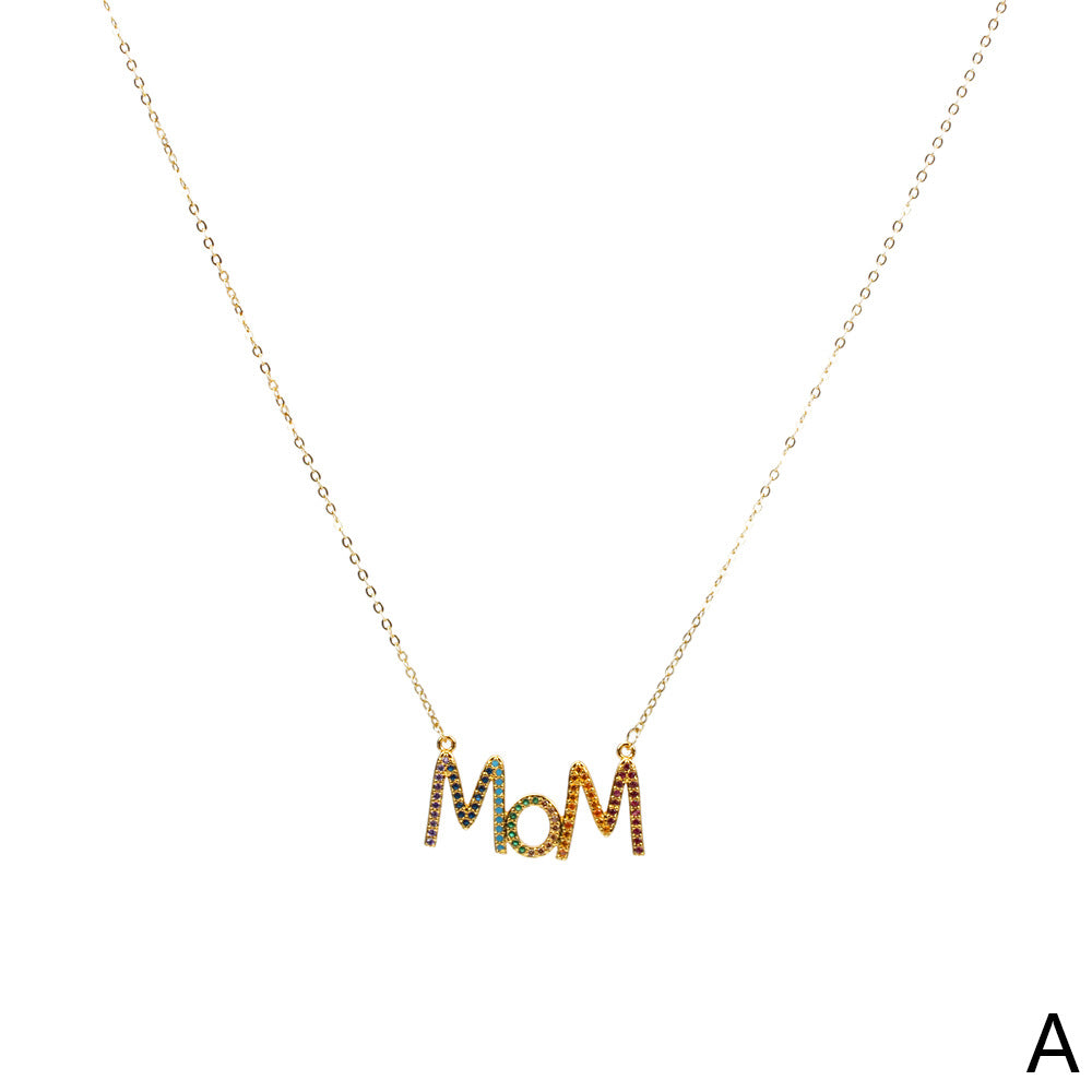 Venta al por mayor MOM Collar de cobre con incrustaciones de diamantes plegados para el día de la madre