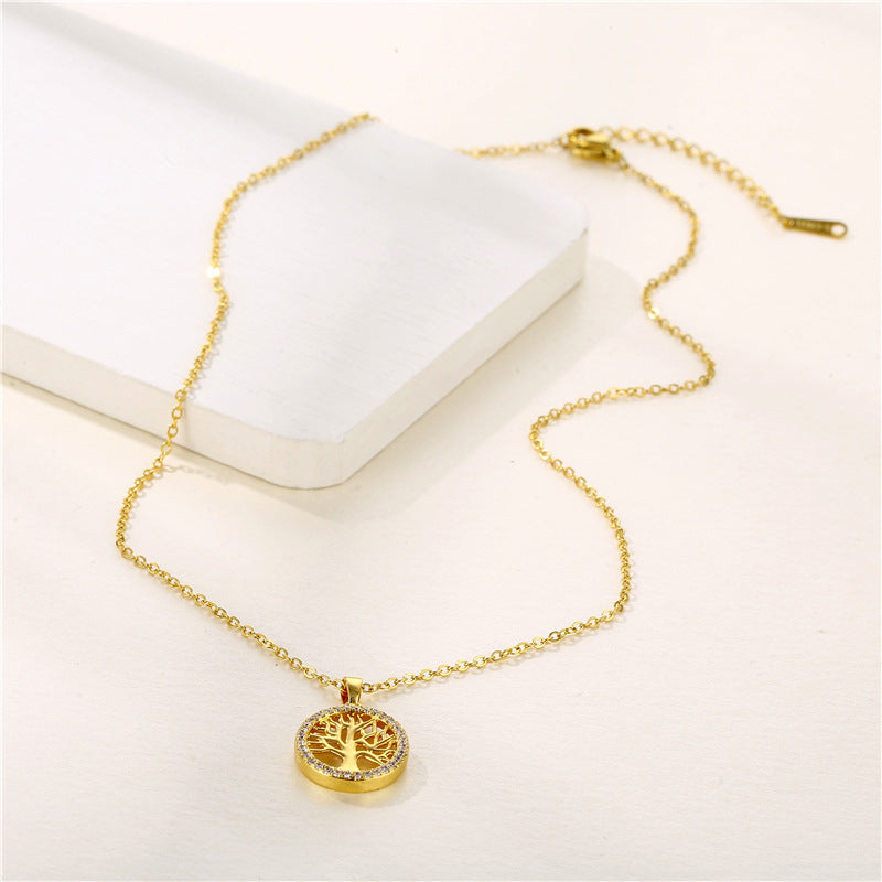 Wholesale Stainless Steel Round Hollow Tree of Life Pendant Necklace