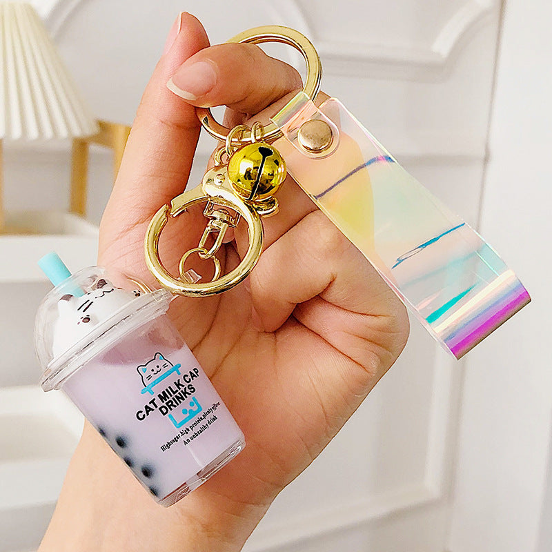 Wholesale Acrylic Oiled Cat Pearl Milk Tea Creative Keychain