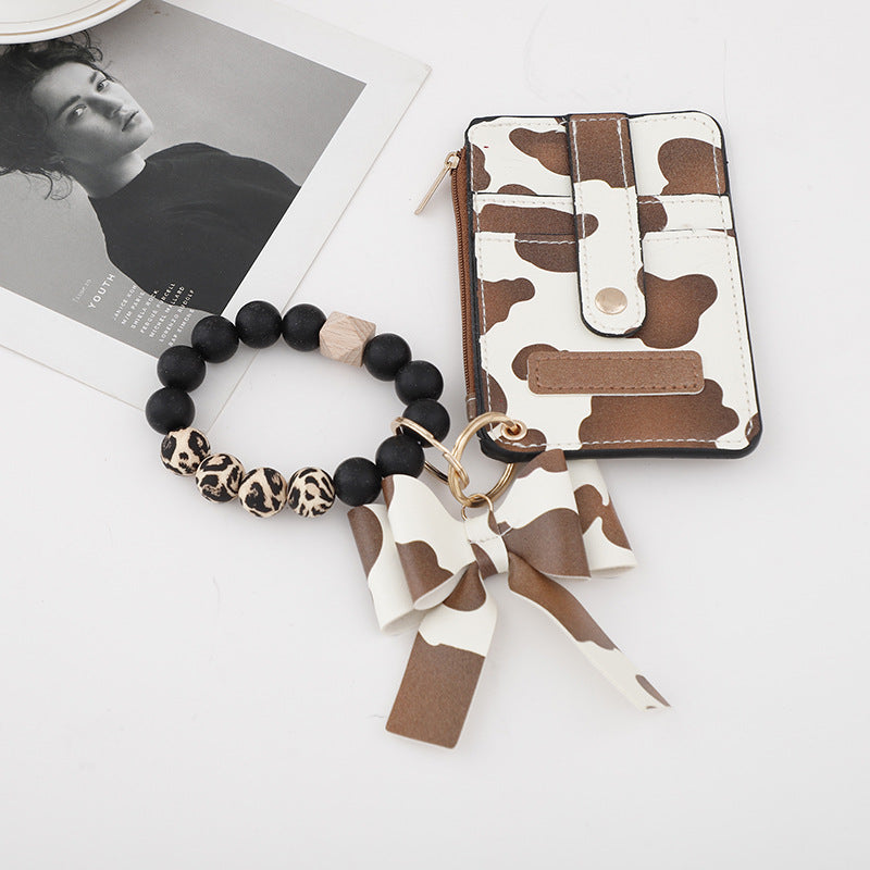 Wholesale 10PCS Silicone Bead Bracelet Card Bag Tassel Wallet PU Keychains