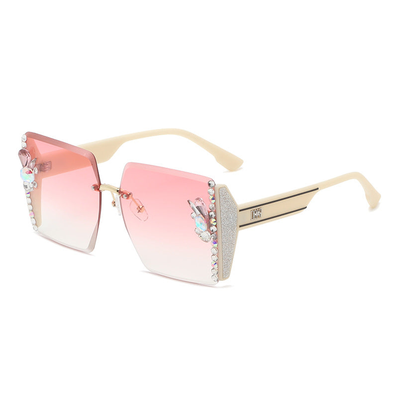 Wholesale Diamond-encrusted Large Frame PC UV-resistant Sunglasses